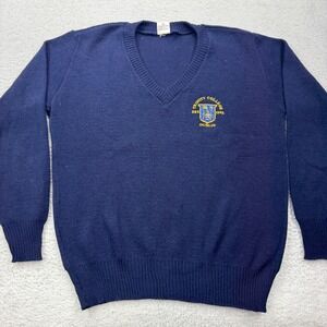 Trinity College Dublin Mens XL Navy Blue V-Neck Knit Sweater University Crest